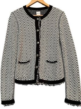 NIC+ZOE Black & White Knit Tweed Cardigan Sweater Jacket Medium